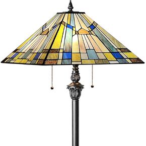 Capulina Tiffany Floor Lamp 2-Light 16X16X63 Inches Green Blue Antique Style Stained Glass Standing Reading Floor Lamp for Living Room Bedroom Home Office