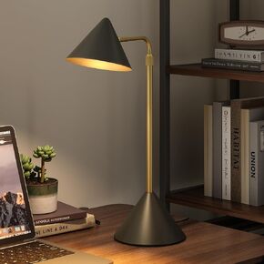 Metal Desk Lamp, 3000k Soft Light Modern Desk Lamp with Dimmer Switch, Adjustable Lighting with Swivel Arm Reading Lamp for Bedside Table, Office Desk, Task Light, Living Room(Gold)
