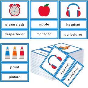 Ireer 50 Pcs Spanish English Classroom Labels 6 x 8 Inch Back to School Bilingual Learning Tools for Memory and Sight Fun Educational Games for Grade School, Homeschool, or Around The House