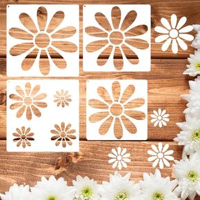 4Pcs Flower Stencils for Painting on Walls, Daisy Stencil for Crafts, Reusable Large Flower Paint Templates or DIY Art Projects and Home Decor