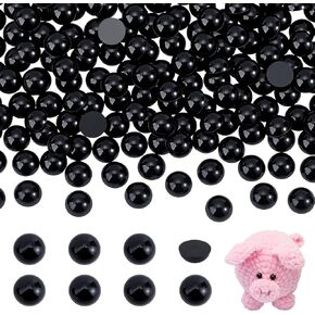 PH PandaHall 300pcs Eyes Cabochons, 8mm Black Flatback Animal Eyes Flat Back Cabochon Craft Acrylic Dome Button for Stuffed Animal Amigurumi Bear Teddy Puppet Cat Making Scrapbooking Projects