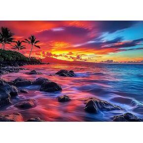SENQAO Beach Diamond Art Kits for Adults, CoconutTree Reef Landscape DIY 5D Diamond Painting Kits Full Drill Diamond Dots Paintings with Diamonds Gem Art and Crafts Home Decor 12x16inch