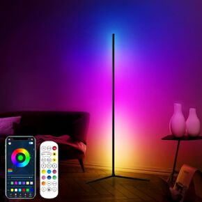 Smart Corner Floor Lamp, LED Floor Lamp RGB Dimmable Colour Changing Standing Light with APP Remote Control Music Sync Modern Corner Floor Lamp LED Strip for Living Room Mood Lighting Lamp