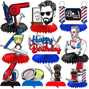 Barber Party Honeycomb Centerpieces 12PCS Barbershop Birthday Decorations Barber Hairstylist Party Table Centerpieces Barber Party Table Decorations for Salon Haircut Graduation Supplies