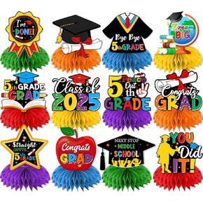 5th Grade Graduation Decorations Honeycomb Centerpieces, 12Pcs Elementary Graduation Decorations Centerpieces Fifth Grade Table Decorations for Boys and Girls Elementary Graduation Decorations