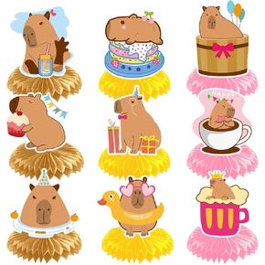 Capybara Honeycomb Centerpieces Party Decoration - Thrist 9PCS Capybara Birthday Party Decorations Table Centerpiece Cute Capybara Party Supplies Table Decorations for Kids Boys Girls Party Supplies