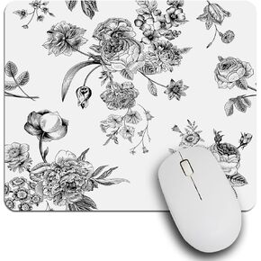 IBILIU Mouse Pad White Roses,Butterfly Flower Floral Rectangle Mousepad Non-Slip Rubber Base Computer Mouse Pad for Laptop, Office, Home - 9.5 X 7.9 Inch