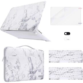 MOSISO Compatible with MacBook Air 13 inch Case 2022 2021 2020 2019 2018 Release A2337 M1 A2179 A1932 Retina Display, Plastic Hard Shell&Bag&Keyboard Skin&Webcam Cover&Screen Protector, White Marble