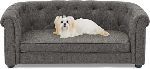 Ball & Cast Dog Couch, Comfortable Dog Sofa Bed with Arc-Shaped Backrest and Armrests for Medium and Large Dogs, Linen Cozy Soft Cushion Pet Bed, Dark Grey in Saudi Arabia