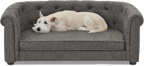 Ball & Cast Dog Couch, Comfortable Dog Sofa Bed with Arc-Shaped Backrest and Armrests for Medium and Large Dogs, Linen Cozy Soft Cushion Pet Bed, Dark Grey in Saudi Arabia