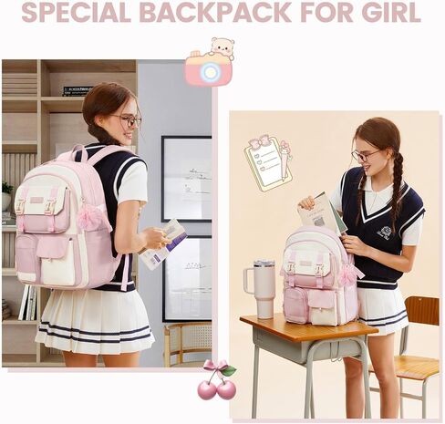 حقيبة الظهر Lovevook School for Teen Girls ، محفظة حقيبة الظهر للطلاب من 8 إلى 16 في سن المراهقة ، حقيبة كتب لطيفة للأطفال مع حامل كوب كبير ، عودة إلى حقيبة الظهر المدرسية تناسب 15.6 بوصة كمبيوتر محمول ، هدية كبيرة في سفر الكلية. in Kuwait