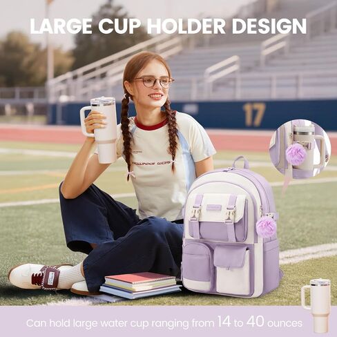 حقيبة الظهر Lovevook School for Teen Girls ، محفظة حقيبة الظهر للطلاب من 8 إلى 16 في سن المراهقة ، حقيبة كتب لطيفة للأطفال مع حامل كوب كبير ، عودة إلى حقيبة الظهر المدرسية تناسب 15.6 بوصة كمبيوتر محمول ، هدية كبيرة في سفر الكلية. in Kuwait