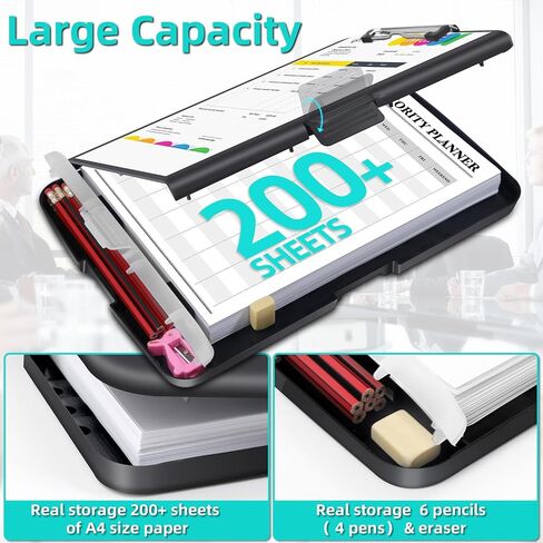 Sunnyclip Clipboard with Storage, Real Hinge Heavy Duty 8.5x11 Clipboards - with Pen Holder, Plastic Nursing Letter Size Storage Slimcase, Smooth Writing, for Paperwork Office Classroom in Saudi Arabia