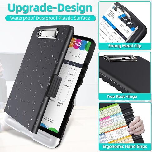 Sunnyclip Clipboard with Storage, Real Hinge Heavy Duty 8.5x11 Clipboards - with Pen Holder, Plastic Nursing Letter Size Storage Slimcase, Smooth Writing, for Paperwork Office Classroom in Saudi Arabia