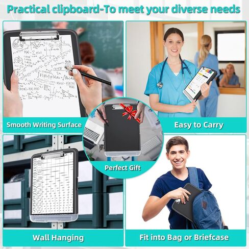 Sunnyclip Clipboard with Storage, Real Hinge Heavy Duty 8.5x11 Clipboards - with Pen Holder, Plastic Nursing Letter Size Storage Slimcase, Smooth Writing, for Paperwork Office Classroom in Saudi Arabia