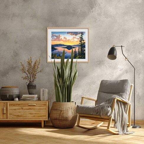 Crater Lake Paint by Numbers for Adults, Oregon Paint by Number Kits, Nature Scenery Travel Gifts, DIY Oil Canvas Painting, Home Wall Decor - Sunset Lake Mountains Trees Landscape(16x20inch) in Kuwait