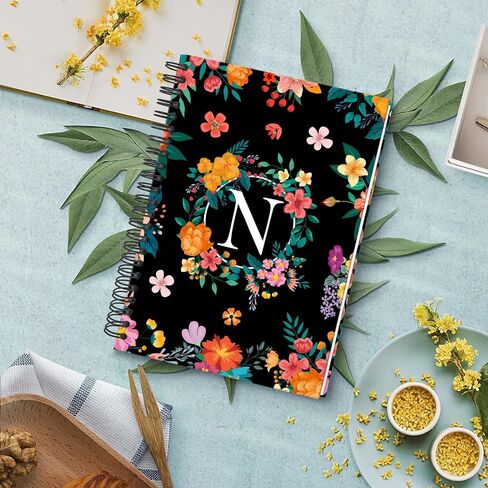 Hardcover Spiral Notebook Journal 5.7" x 8", 120 Pages Journals for Women Men, A5 College Ruled Notebooks, Cute Floral Letter Spiral Journal for Writing, Work, Business, School (S, A5) in Kuwait