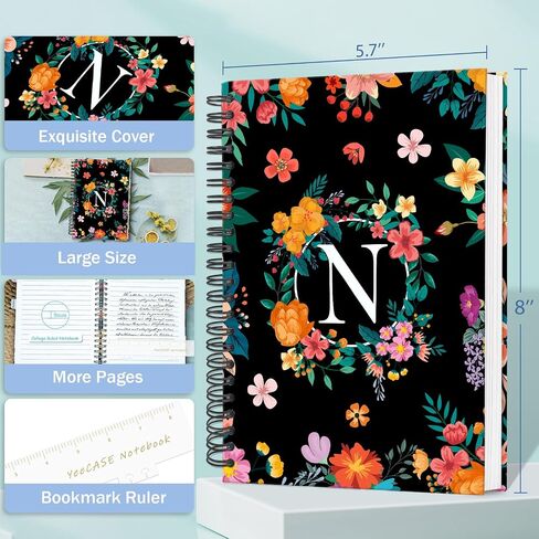 Hardcover Spiral Notebook Journal 5.7" x 8", 120 Pages Journals for Women Men, A5 College Ruled Notebooks, Cute Floral Letter Spiral Journal for Writing, Work, Business, School (S, A5) in Kuwait
