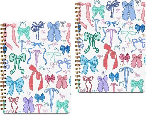 2Packs ملونة ، Coquette Bows Notebook College حكمت Preppy Trendy Bow Ribbon Journaling Notebooks Hompts for Women Girls Note Books Cornals for spiral bound boxtuds upplies supplies in Kuwait