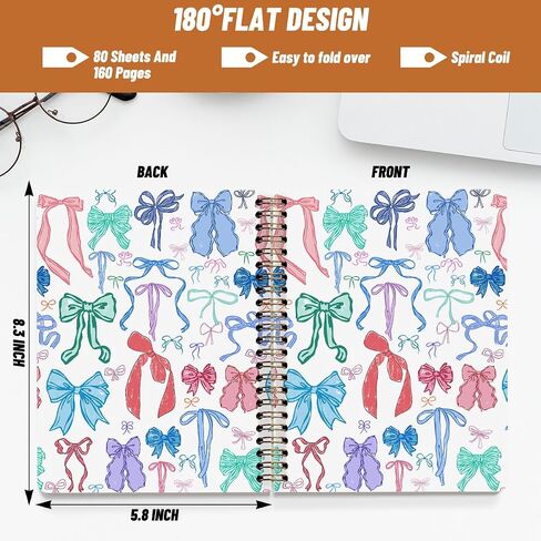 2Packs ملونة ، Coquette Bows Notebook College حكمت Preppy Trendy Bow Ribbon Journaling Notebooks Hompts for Women Girls Note Books Cornals for spiral bound boxtuds upplies supplies in Kuwait