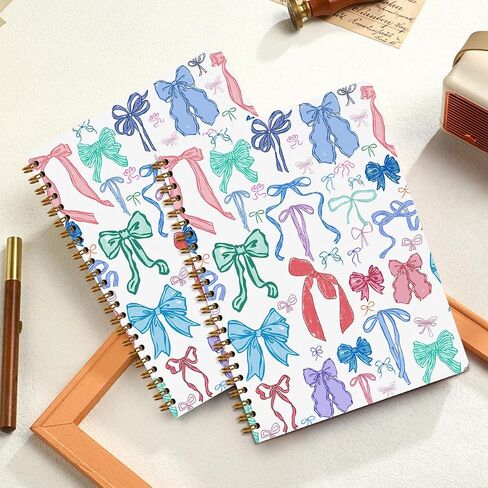 2Packs ملونة ، Coquette Bows Notebook College حكمت Preppy Trendy Bow Ribbon Journaling Notebooks Hompts for Women Girls Note Books Cornals for spiral bound boxtuds upplies supplies in Kuwait