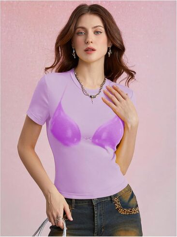 Floerns Women's Graphic Tees Summer Short Sleeve Bra Print T Shirts Crop Top in Saudi Arabia