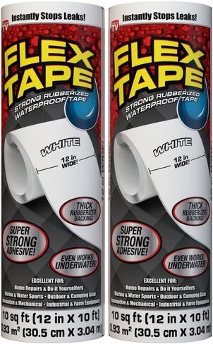 Flex Tape, 12 in x 10 ft, 2-Pack, White, Original Thick Flexible Rubberized Waterproof Tape - Seal and Patch Leaks, Works Underwater, Indoor Outdoor Projects - Home RV Roof Plumbing and Pool Repairs in Kuwait