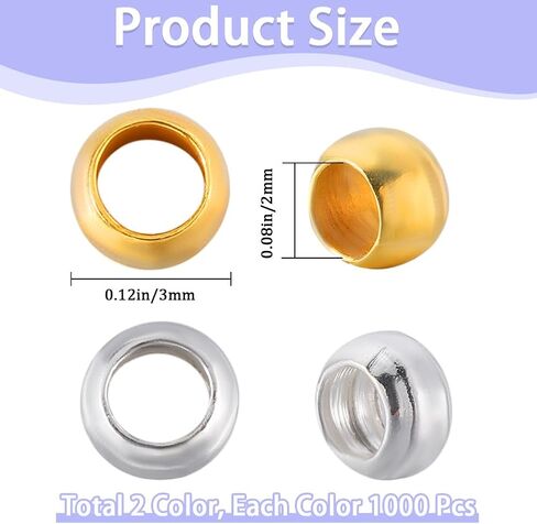 1 Box 2000pcs 2mm Crimp Beads Metal Round Crimp Beads Gold Silver Spacer Clamp Clamp Clamp Clamp Weads Rondelle Cromper Bead for Jewelry Making Jecling Beads Diy Starelet Crafts in Saudi Arabia