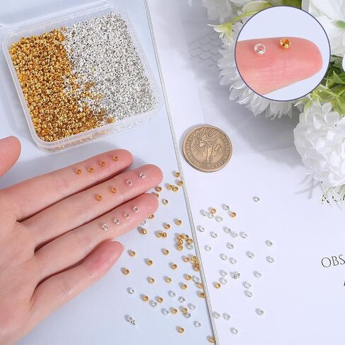 1 Box 2000pcs 2mm Crimp Beads Metal Round Crimp Beads Gold Silver Spacer Clamp Clamp Clamp Clamp Weads Rondelle Cromper Bead for Jewelry Making Jecling Beads Diy Starelet Crafts in Saudi Arabia