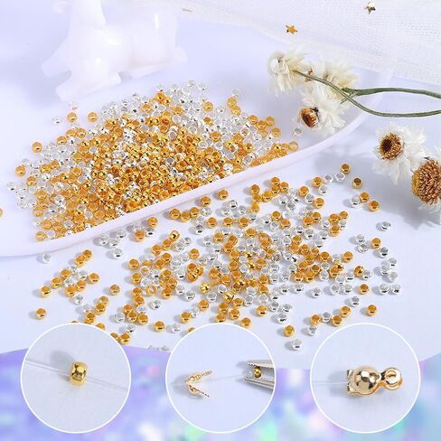 1 Box 2000pcs 2mm Crimp Beads Metal Round Crimp Beads Gold Silver Spacer Clamp Clamp Clamp Clamp Weads Rondelle Cromper Bead for Jewelry Making Jecling Beads Diy Starelet Crafts in Saudi Arabia
