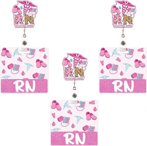 APCGSM 3PCS RN Badge Reel Retractable with Badge Buddy, Nurse Accessories RN Badge Buddy Glitter Cute Nurse Badge Reel, Horizontal ID Badge Holders Retractable for Nursing Gifts in Kuwait