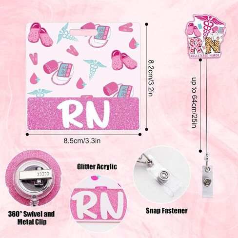 APCGSM 3PCS RN Badge Reel Retractable with Badge Buddy, Nurse Accessories RN Badge Buddy Glitter Cute Nurse Badge Reel, Horizontal ID Badge Holders Retractable for Nursing Gifts in Kuwait