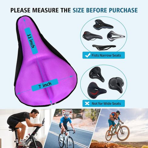 وسادة مقعد الدراجة، غطاء مقعد الدراجة مبطن من الجل لراحة الرجال والنساء، وسادة مقعد الدراجة لمقعد الدراجة الضيق، ممتص للصدمات، وسادة الدراجة مناسبة للجبال والطرق ودراجة التمارين (أسود) in Kuwait