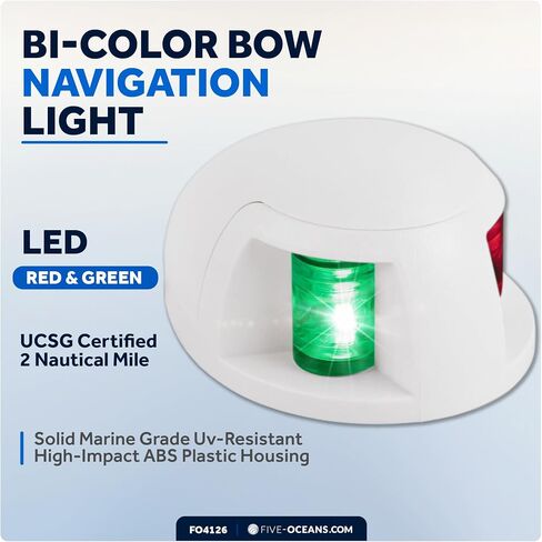 أضواء الملاحة للقوارب من خمسة محيطات - ضوء القوس LED، أضواء الملاحة للقوارب LED باللون الأحمر والأخضر، أضواء القارب للملاحة الأفقية للتركيب ثنائي اللون، 12 فولت، قواعد USCG 2NM - FO4126 in Saudi Arabia