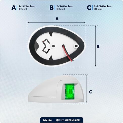 أضواء الملاحة للقوارب من خمسة محيطات - ضوء القوس LED، أضواء الملاحة للقوارب LED باللون الأحمر والأخضر، أضواء القارب للملاحة الأفقية للتركيب ثنائي اللون، 12 فولت، قواعد USCG 2NM - FO4126 in Saudi Arabia