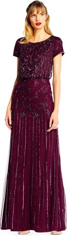 Adrianna Papell Women's Short Sleeve Bead Long Dress, Rose Gold in Kuwait