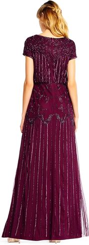 Adrianna Papell Women's Short Sleeve Bead Long Dress, Rose Gold in Kuwait