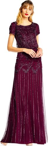 Adrianna Papell Women's Short Sleeve Bead Long Dress, Rose Gold in Kuwait