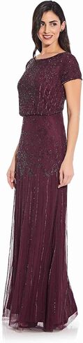 Adrianna Papell Women's Short Sleeve Bead Long Dress, Rose Gold in Kuwait