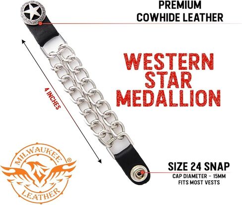 Milwaukee Leather 4 PC Vest Extenders - Double Chain with Genuine Leather 4 or 6 Inch Extension in Saudi Arabia