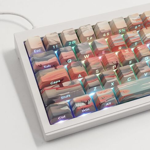 Tsungup Side Printed Keycap Set - Ink Lotus Pond Custom Keycaps,135 Keys PBT Shine Through Keycaps Cool Keycaps,Cherry Profile Keyboard Keycaps for Cherry MX Switches Mechanical Keyboards in Saudi Arabia