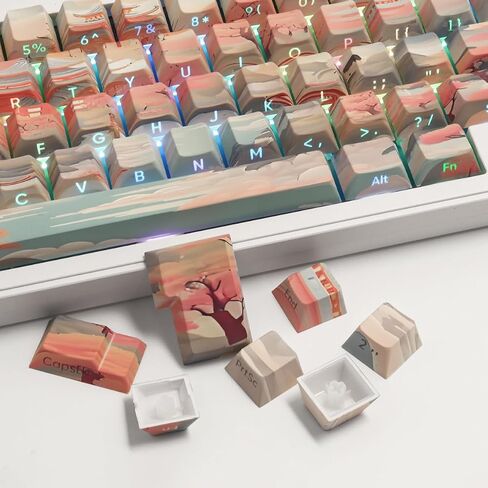 Tsungup Side Printed Keycap Set - Ink Lotus Pond Custom Keycaps,135 Keys PBT Shine Through Keycaps Cool Keycaps,Cherry Profile Keyboard Keycaps for Cherry MX Switches Mechanical Keyboards in Saudi Arabia