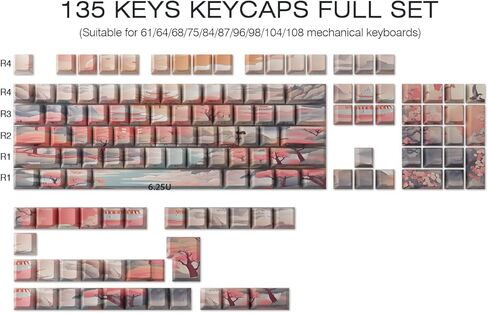 Tsungup Side Printed Keycap Set - Ink Lotus Pond Custom Keycaps,135 Keys PBT Shine Through Keycaps Cool Keycaps,Cherry Profile Keyboard Keycaps for Cherry MX Switches Mechanical Keyboards in Saudi Arabia