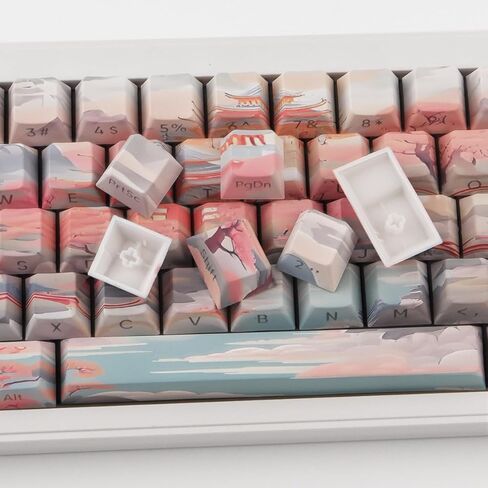Tsungup Side Printed Keycap Set - Ink Lotus Pond Custom Keycaps,135 Keys PBT Shine Through Keycaps Cool Keycaps,Cherry Profile Keyboard Keycaps for Cherry MX Switches Mechanical Keyboards in Saudi Arabia