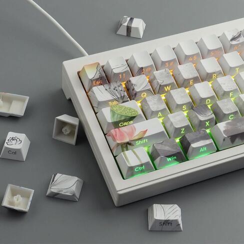 مجموعة أغطية مفاتيح مطبوعة جانبية من Tsungup - أغطية مفاتيح مخصصة بالحبر Lotus Pond، 135 مفتاحًا PBT تألق من خلال أغطية المفاتيح الرائعة، أغطية مفاتيح لوحة مفاتيح ملف تعريف الكرز للوحة المفاتيح الميكانيكية Cherry MX in Kuwait