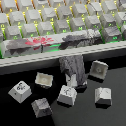 مجموعة أغطية مفاتيح مطبوعة جانبية من Tsungup - أغطية مفاتيح مخصصة بالحبر Lotus Pond، 135 مفتاحًا PBT تألق من خلال أغطية المفاتيح الرائعة، أغطية مفاتيح لوحة مفاتيح ملف تعريف الكرز للوحة المفاتيح الميكانيكية Cherry MX in Kuwait