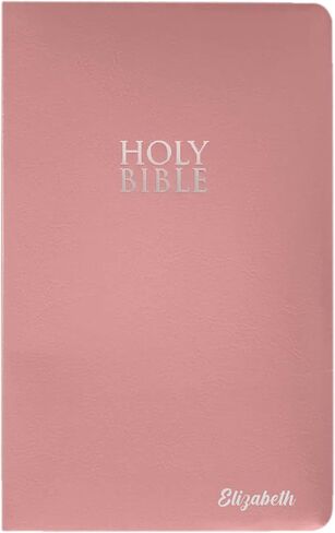 Personalized NIV Bible Faux Leather Small Print Economy Bible with Custom Name at The Lower Right Side & Red-Highlighted Verses, Custom Gift for Christian & Religious Events | Pink in Saudi Arabia