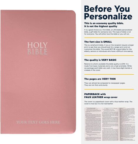 Personalized NIV Bible Faux Leather Small Print Economy Bible with Custom Name at The Lower Right Side & Red-Highlighted Verses, Custom Gift for Christian & Religious Events | Pink in Saudi Arabia
