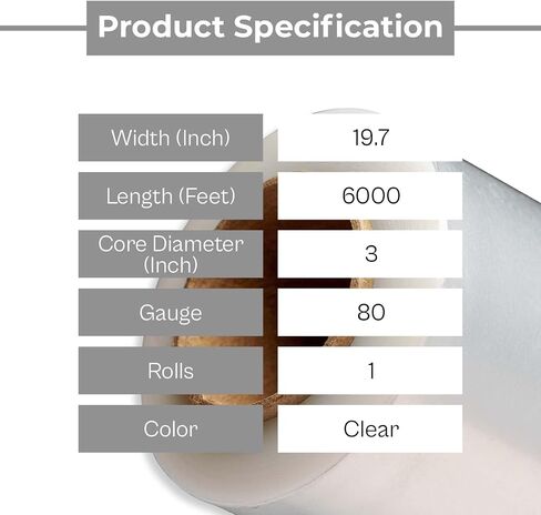 Machine Stretch Wrap, 1 Pack, 19.7" x 6000 Feet, 80 Gauge, Clear Plastic Cling Designed for Pallet Wrapping Machine Applicators in Saudi Arabia