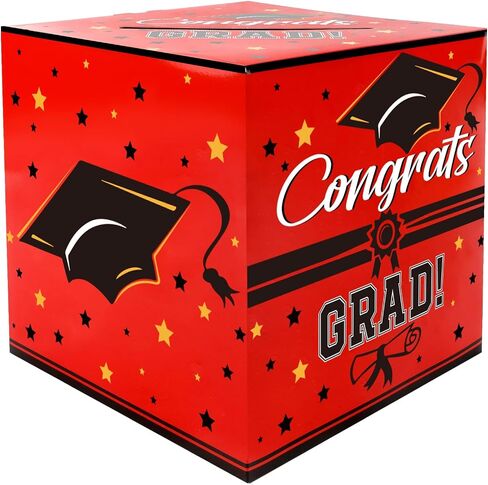 Graduation Card Box, Red, 9 x 9 x 9 Inches, Class of 2025 Graduation Gift Box, Money Box, Party Favors, Supplies in Saudi Arabia